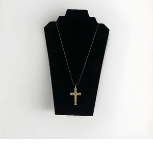 Handmade Pendants Gold cross necklace with black leather cord